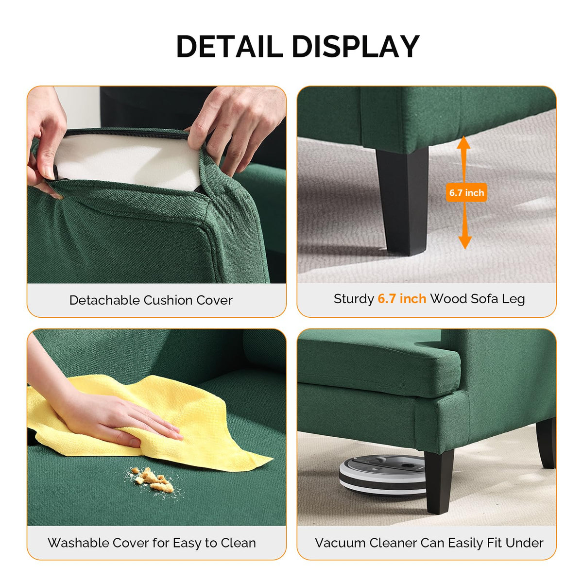 Green Linen Fabric Accent Chairs Set of 2 W67356