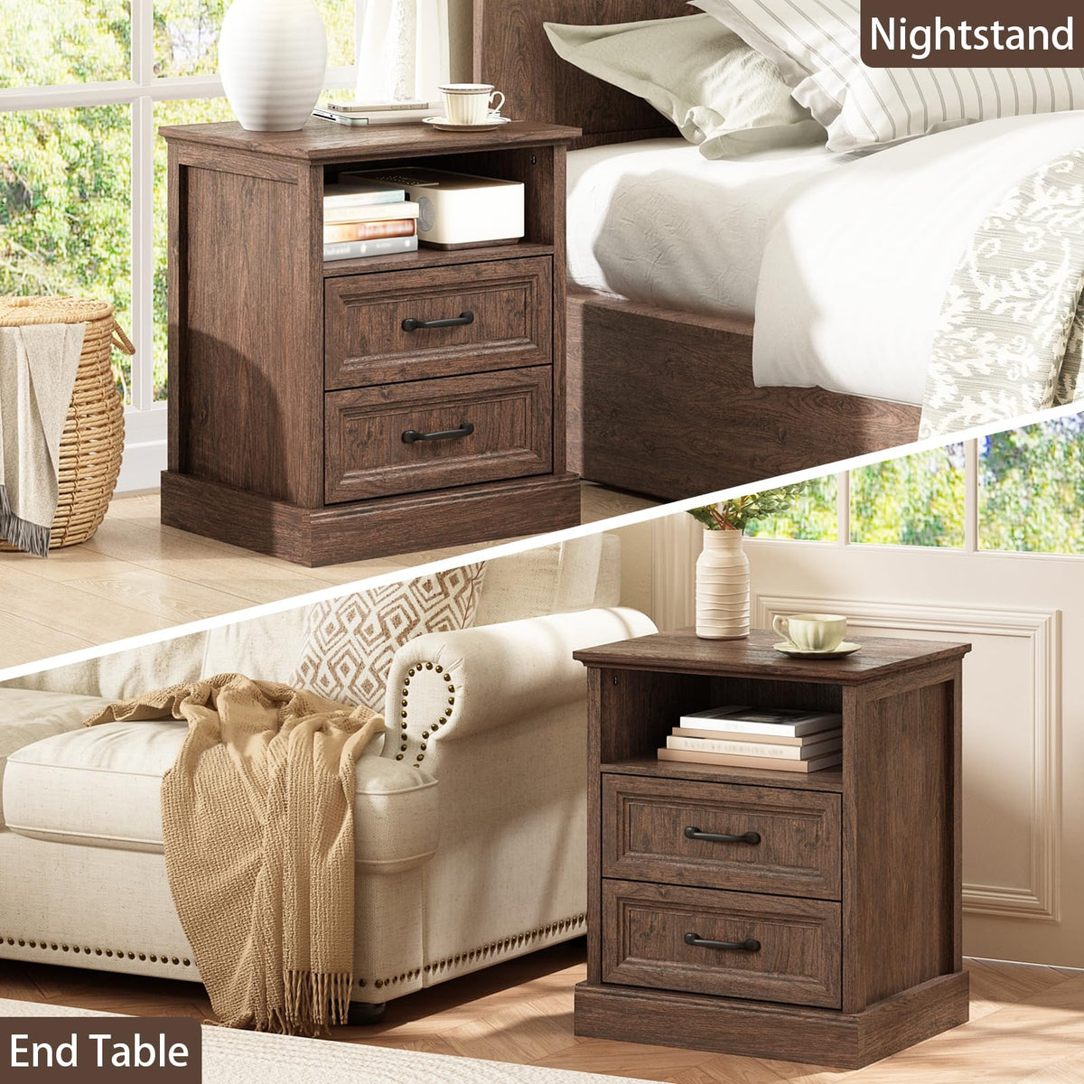 Brown 2 Drawer Nightstand Set of 2 E674247