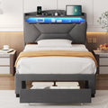 Twin Size Upholstered Bed Frame with Storage Headboard and Drawers T2859