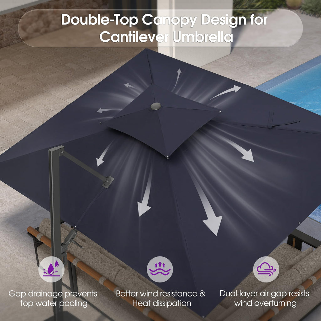 Navy Blue 10' X 13' Dual-Top Cantilever Umbrella with Base W664661