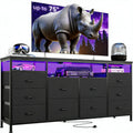 Black 10 Fabric Drawer Dresser with LED Lights & Power Outlets A81817
