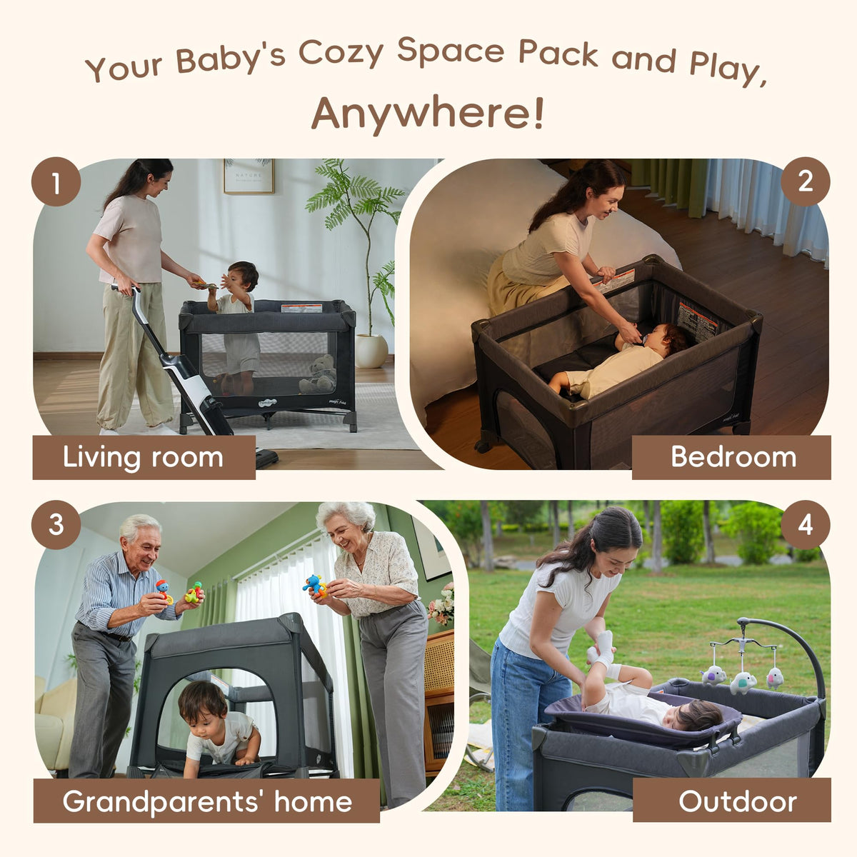 Grey Foldable Playard with Bassinet and Changing Table G830059