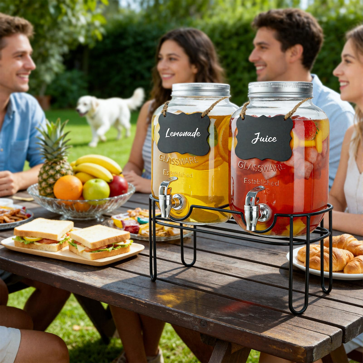 1 Gallon Glass Drink Dispenser 2 Pack with Fruit Infuser and Stand K358379