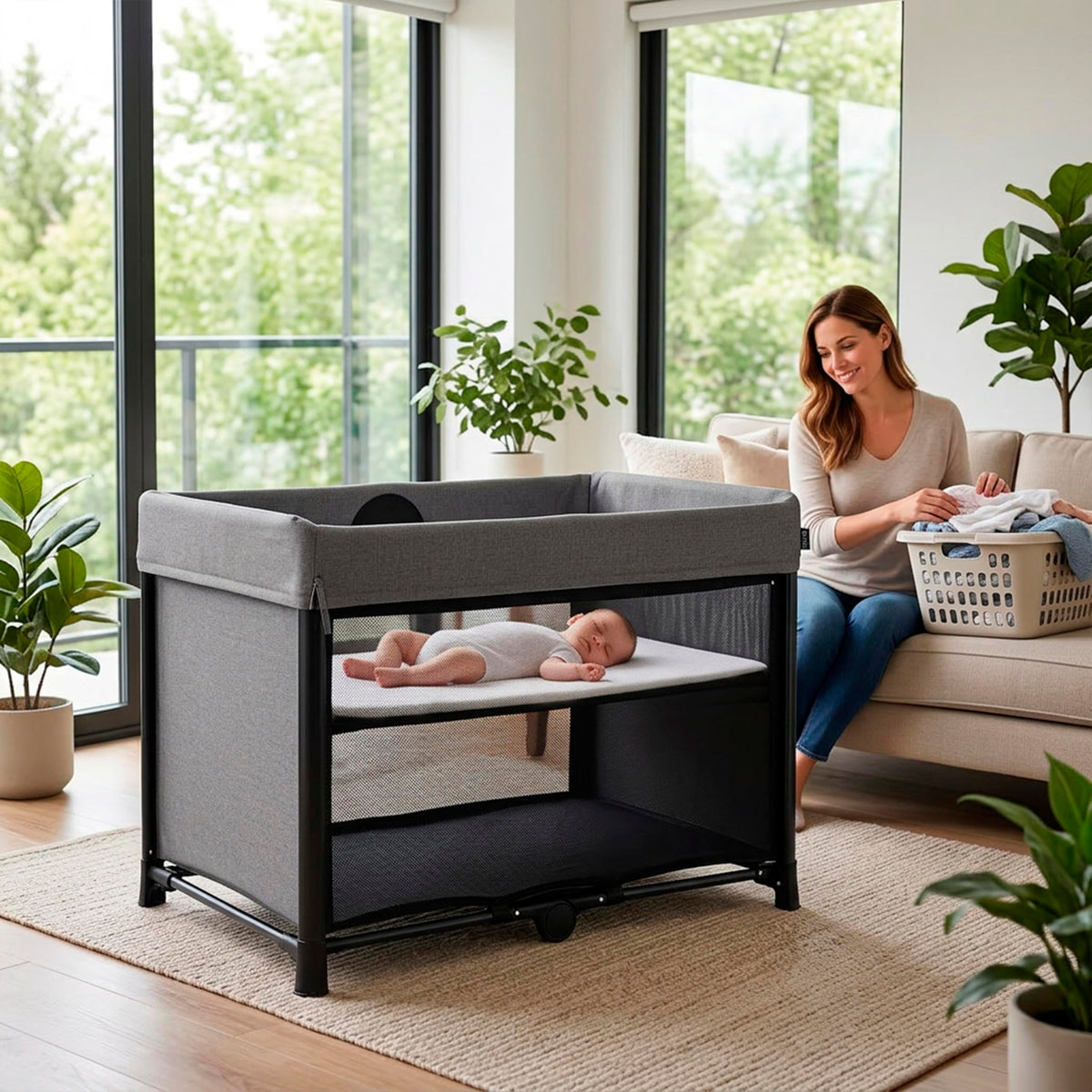 Portable Playard with Instant Fold and Bassinet, Grey M69279