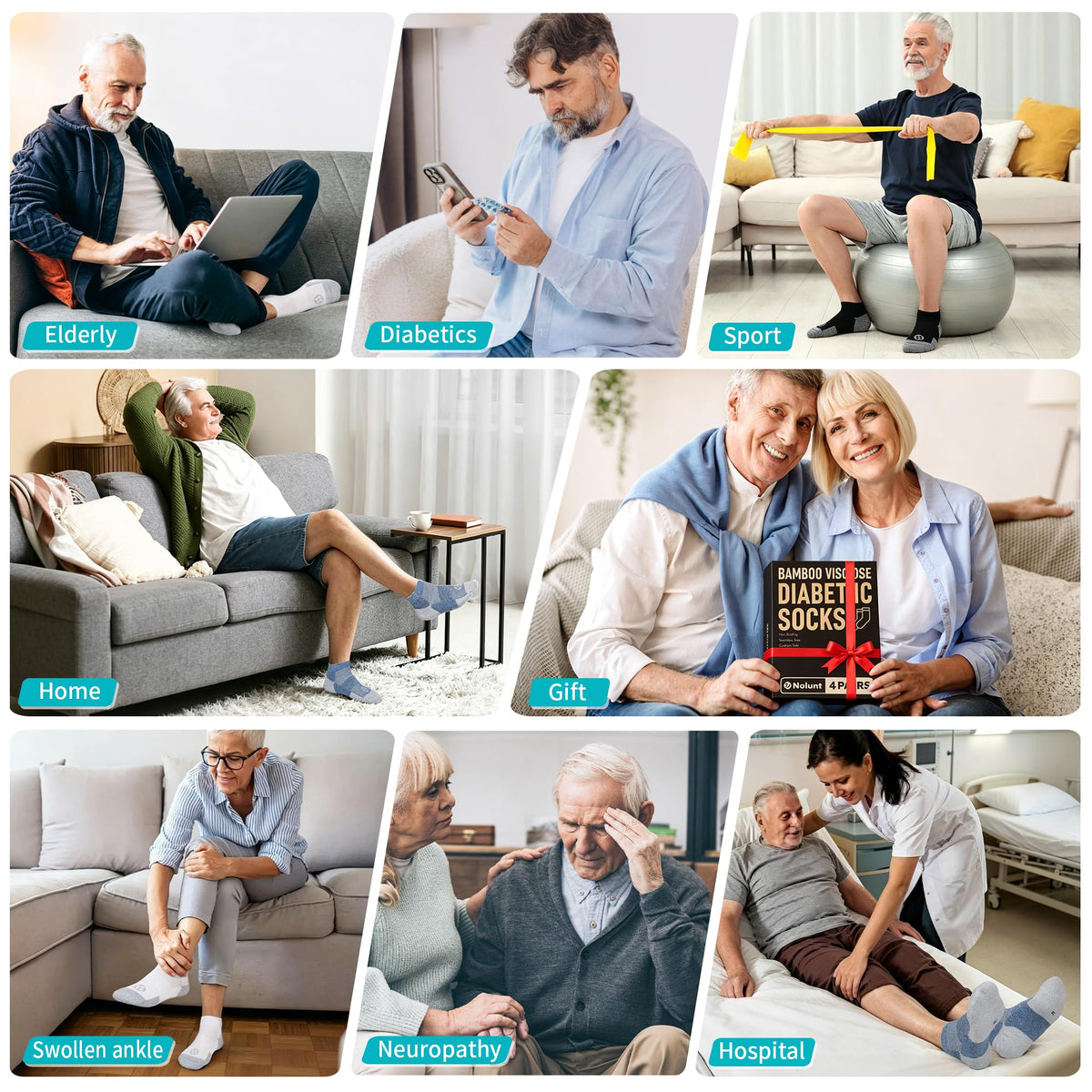 Low Cut Diabetic Socks for Men, 6 Pairs N286076