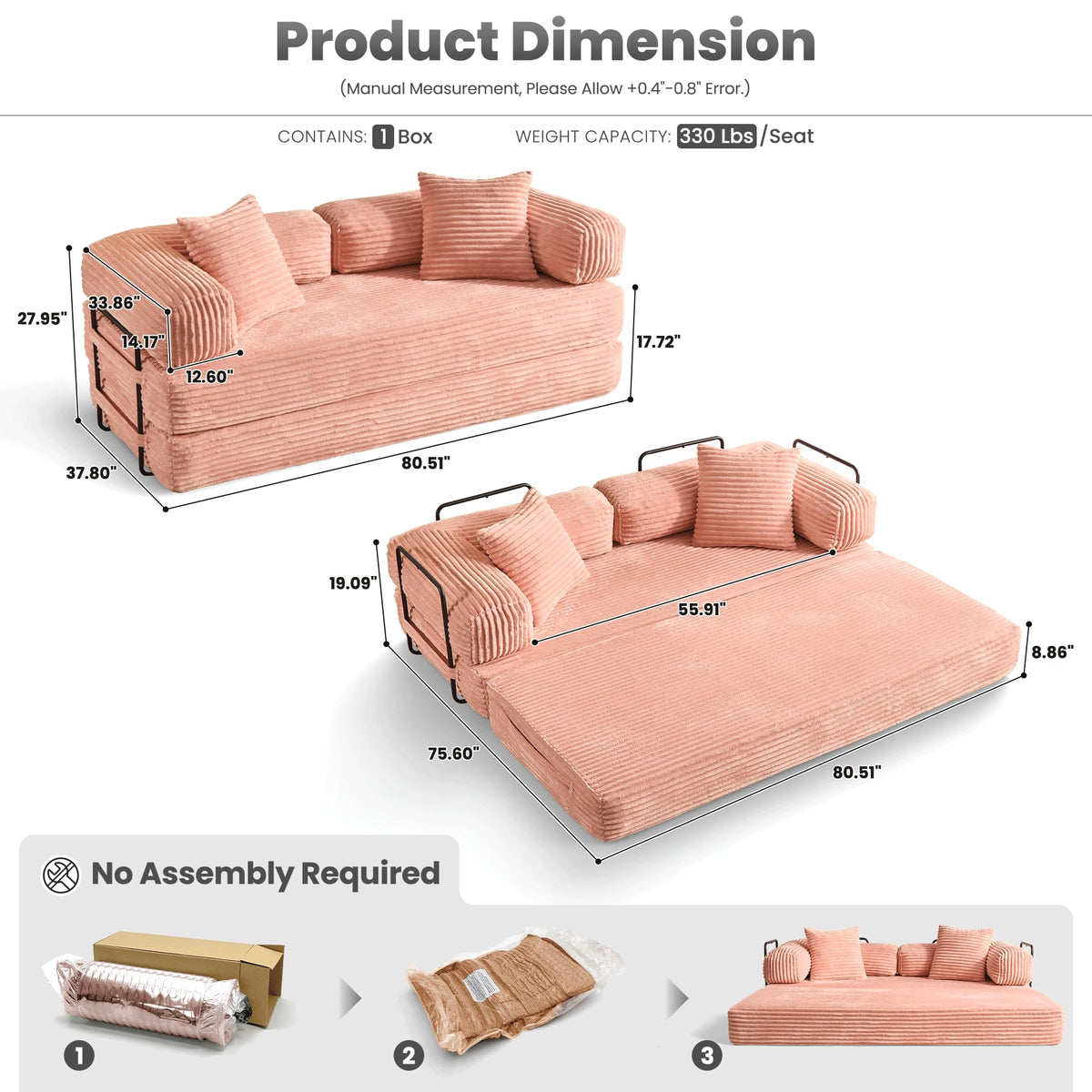 81" Folding Sofa Bed Convertible Floor Futon Lounger D4395