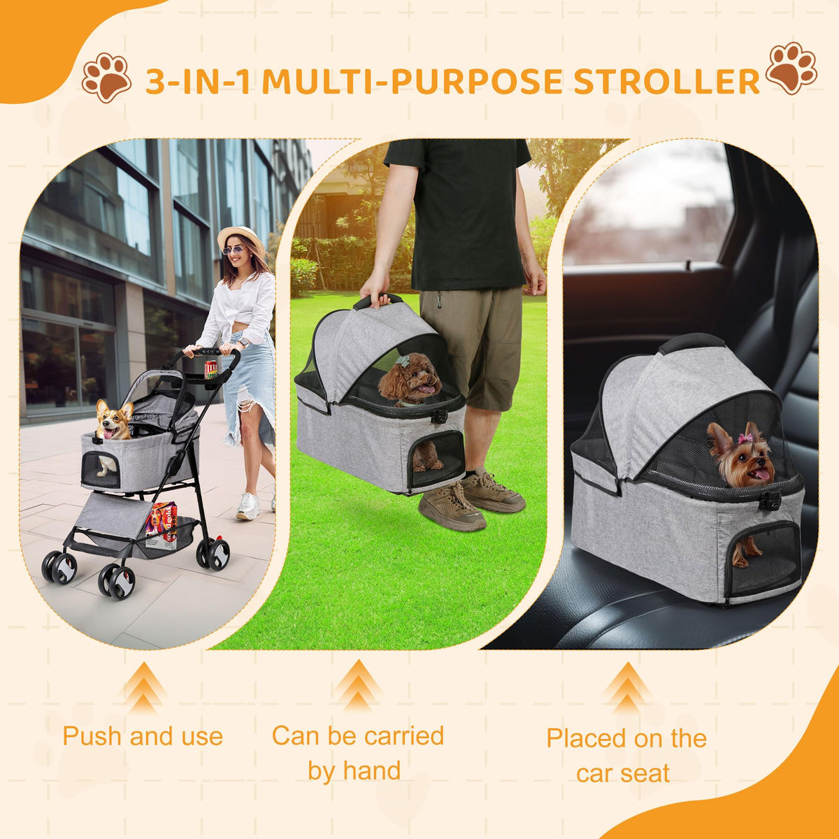 3 in1 Foldable Pet Stroller with 4 Wheels T2410