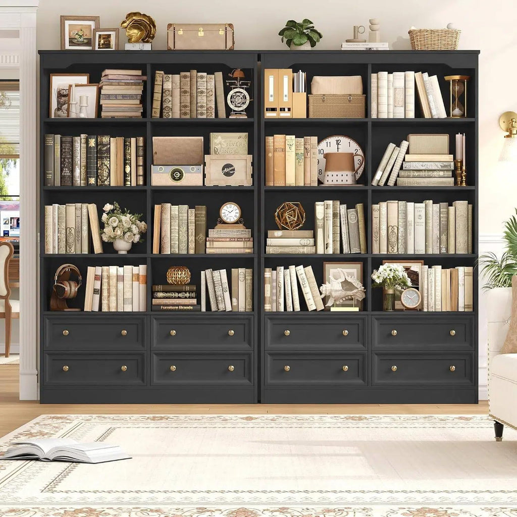71" Tall Black Bookshelf with 4 Drawers H6888