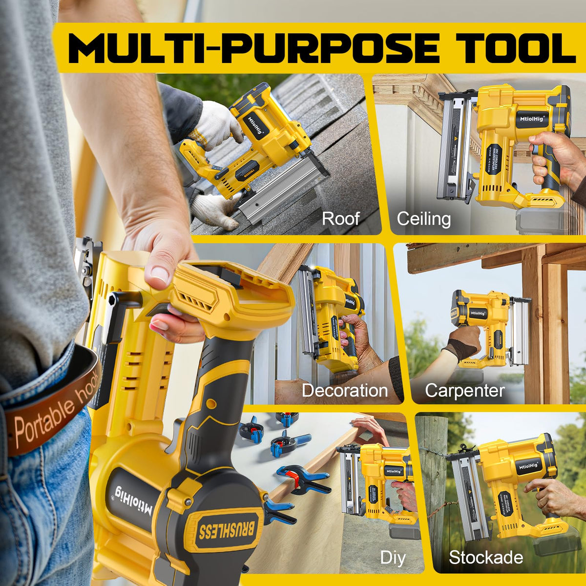 Cordless 2" Brad Nailer, 18 Gauge 2-in-1 Nail Gun/Staple Gun I324