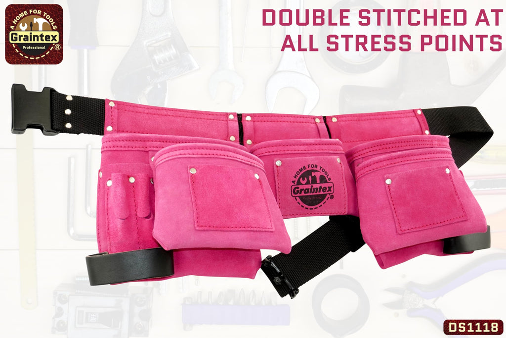 Pink 8 Pocket Suede Leather Tool Belt B64429