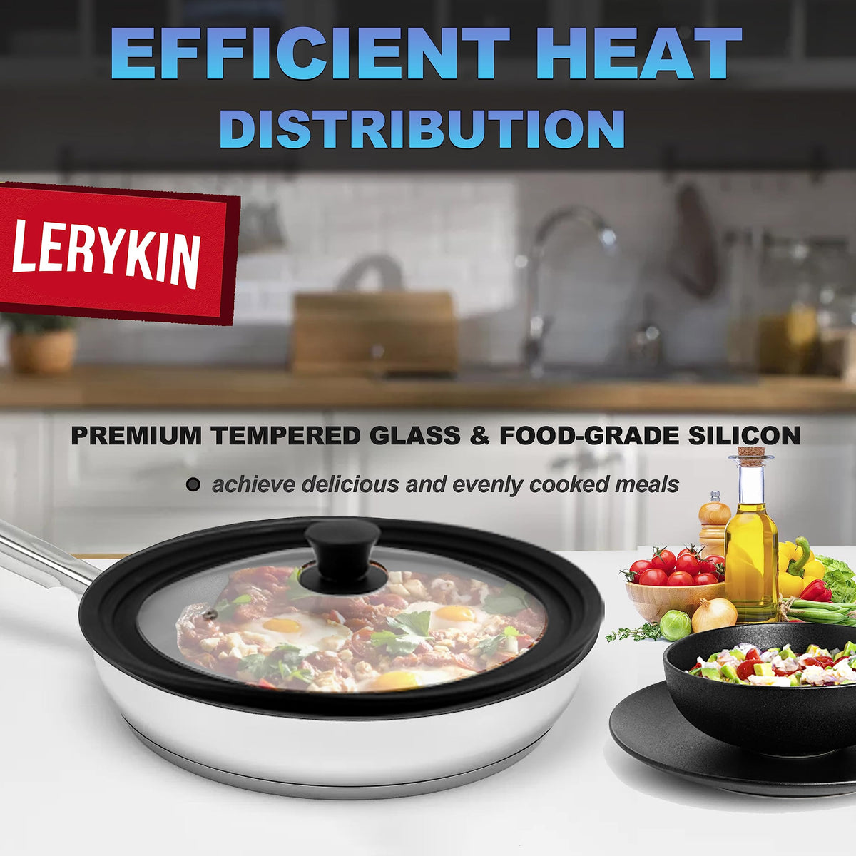 Tempered Glass Lid with Silicone Rim for Pots Pans and Skillets W836657