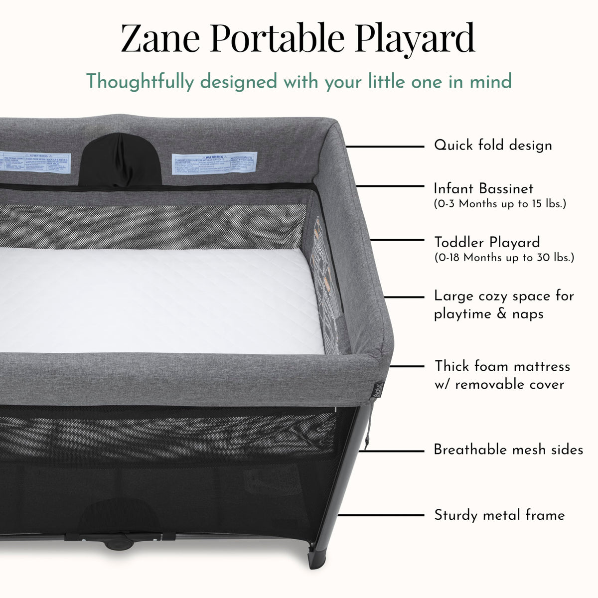 Portable Playard with Instant Fold and Bassinet, Grey M69279