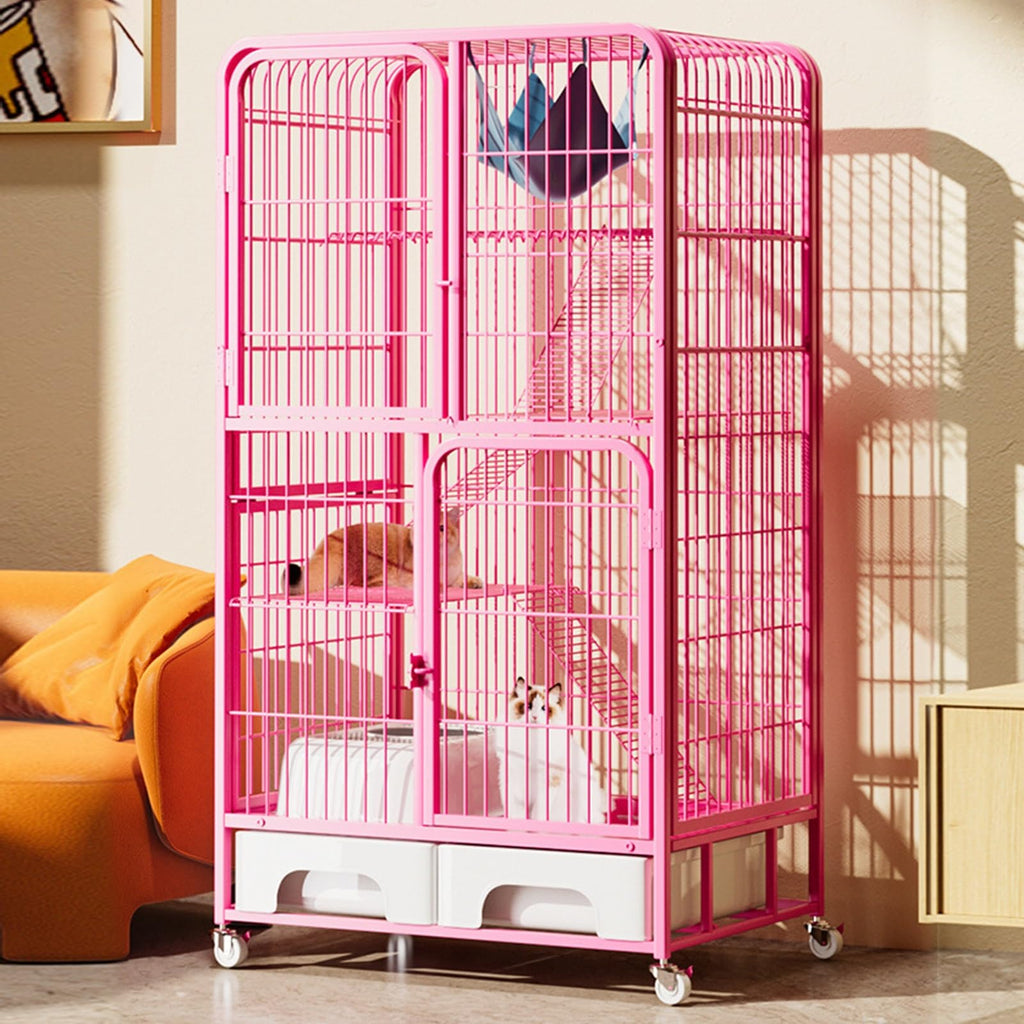 4-Tier Metal Cat Cage with Litter Box and Hammock Z2384