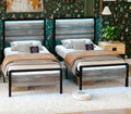 Twin Bed Frame Set of 2 with LED Headboard and USB Charging Station A4772