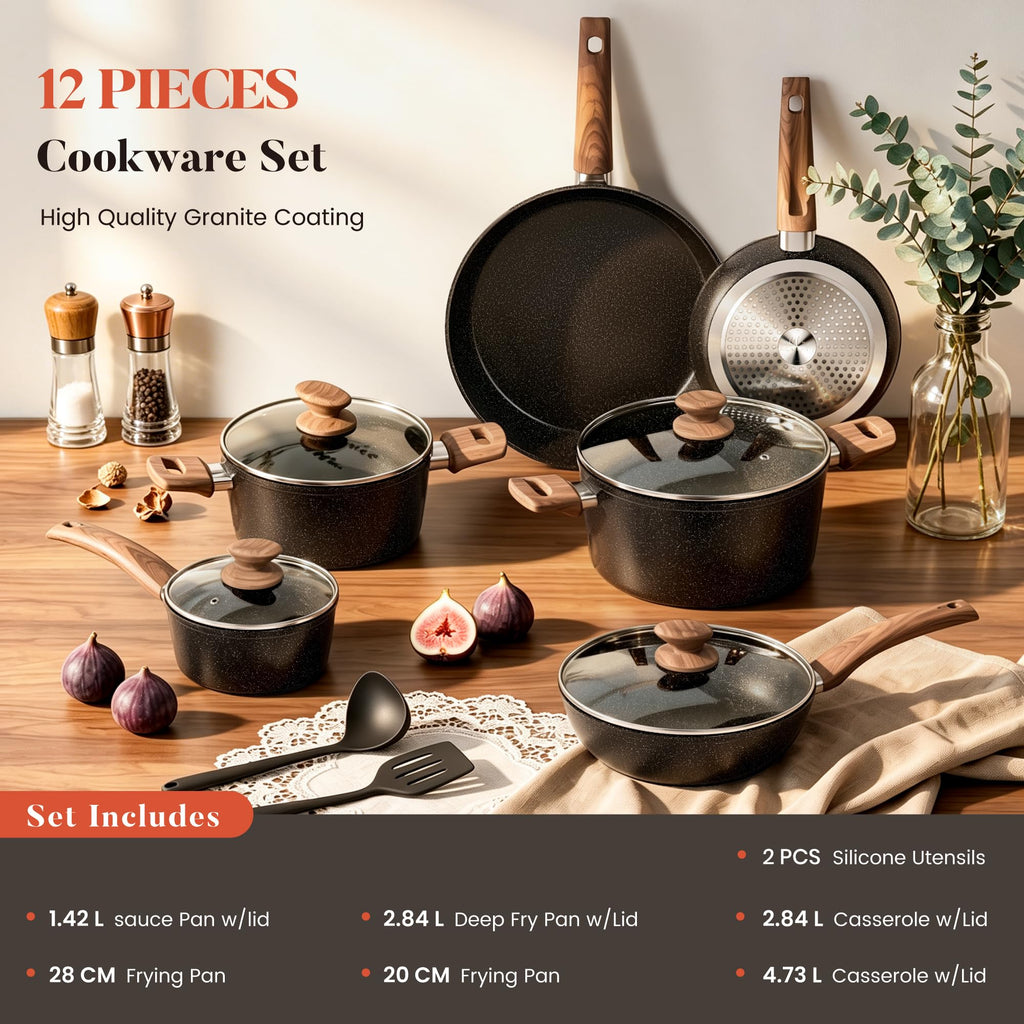 12 Pcs Non Stick Induction Cookware Set Q98066