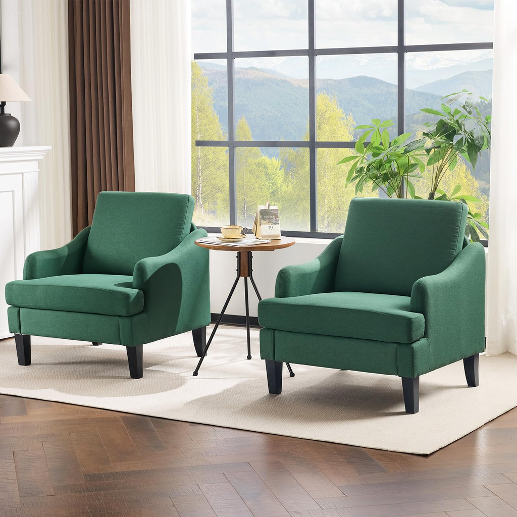 Green Linen Fabric Accent Chairs Set of 2 W67356