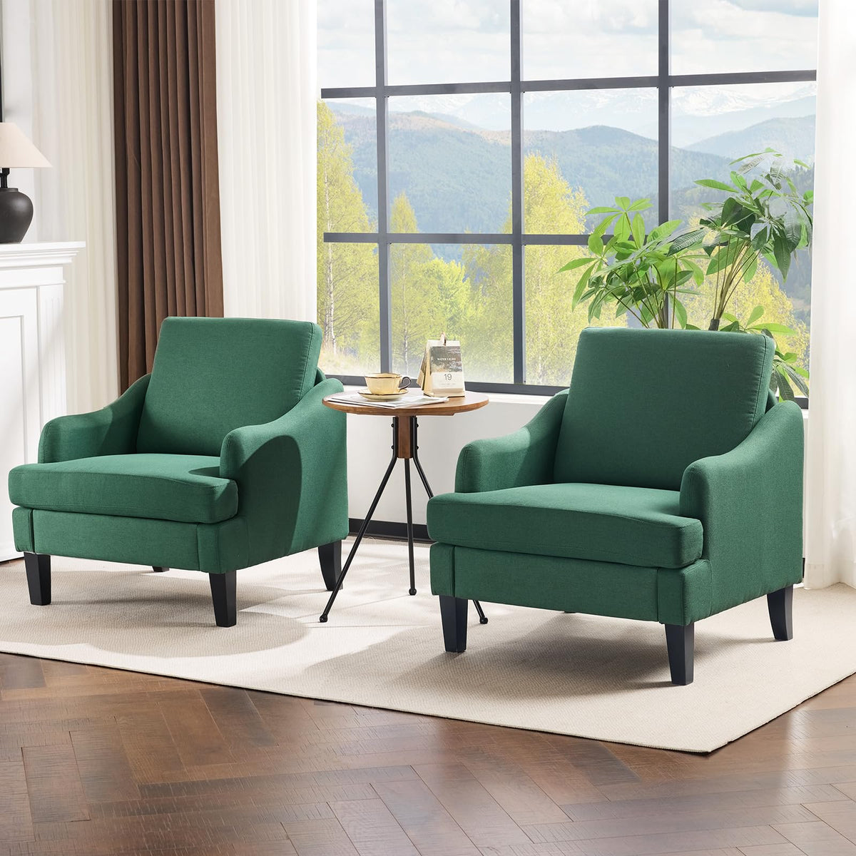 Green Linen Fabric Accent Chairs Set of 2 W67356
