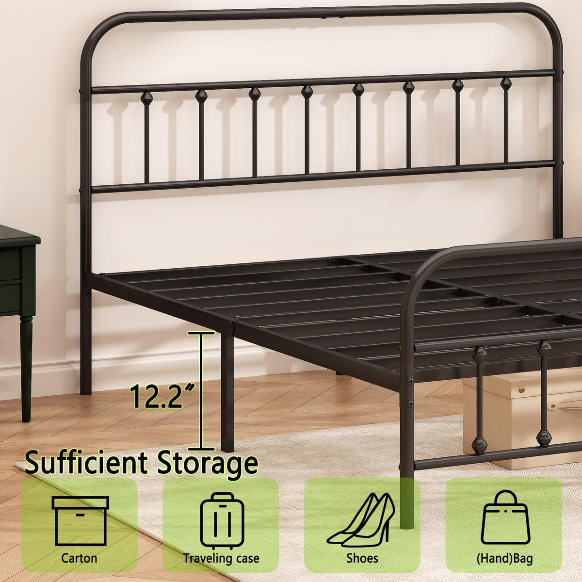 Queen Size Black Metal Bed Frame I762
