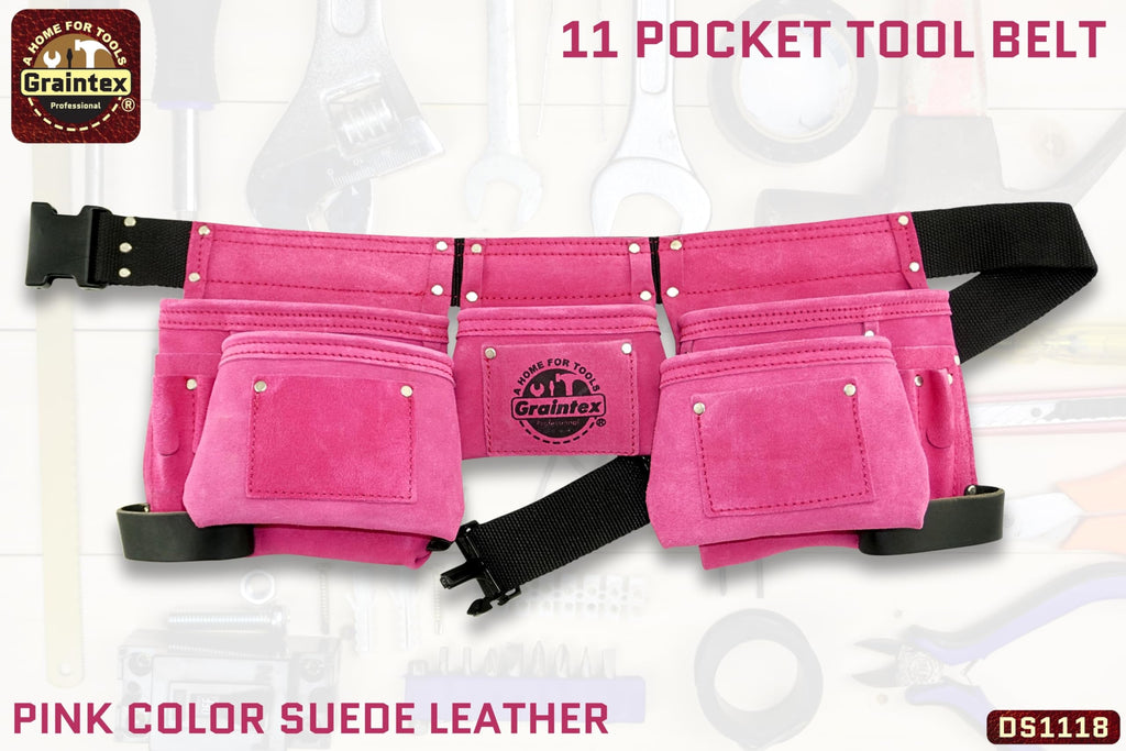 Pink 8 Pocket Suede Leather Tool Belt B64429