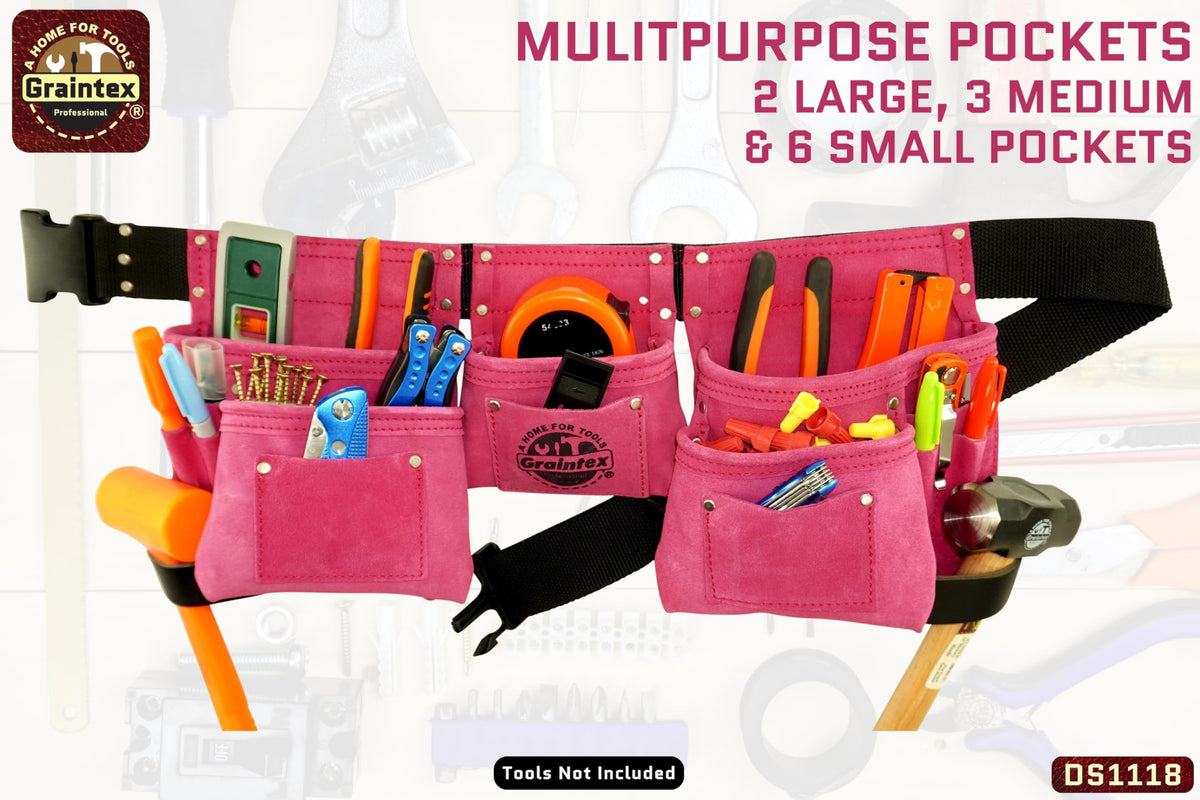 Pink 8 Pocket Suede Leather Tool Belt B64429