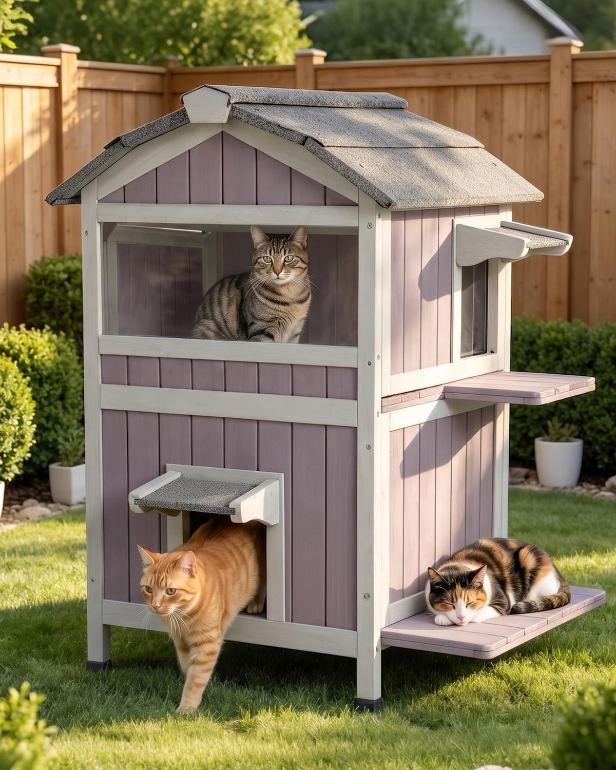 Weatherproof 2-Story Outdoor Cat House Z1387