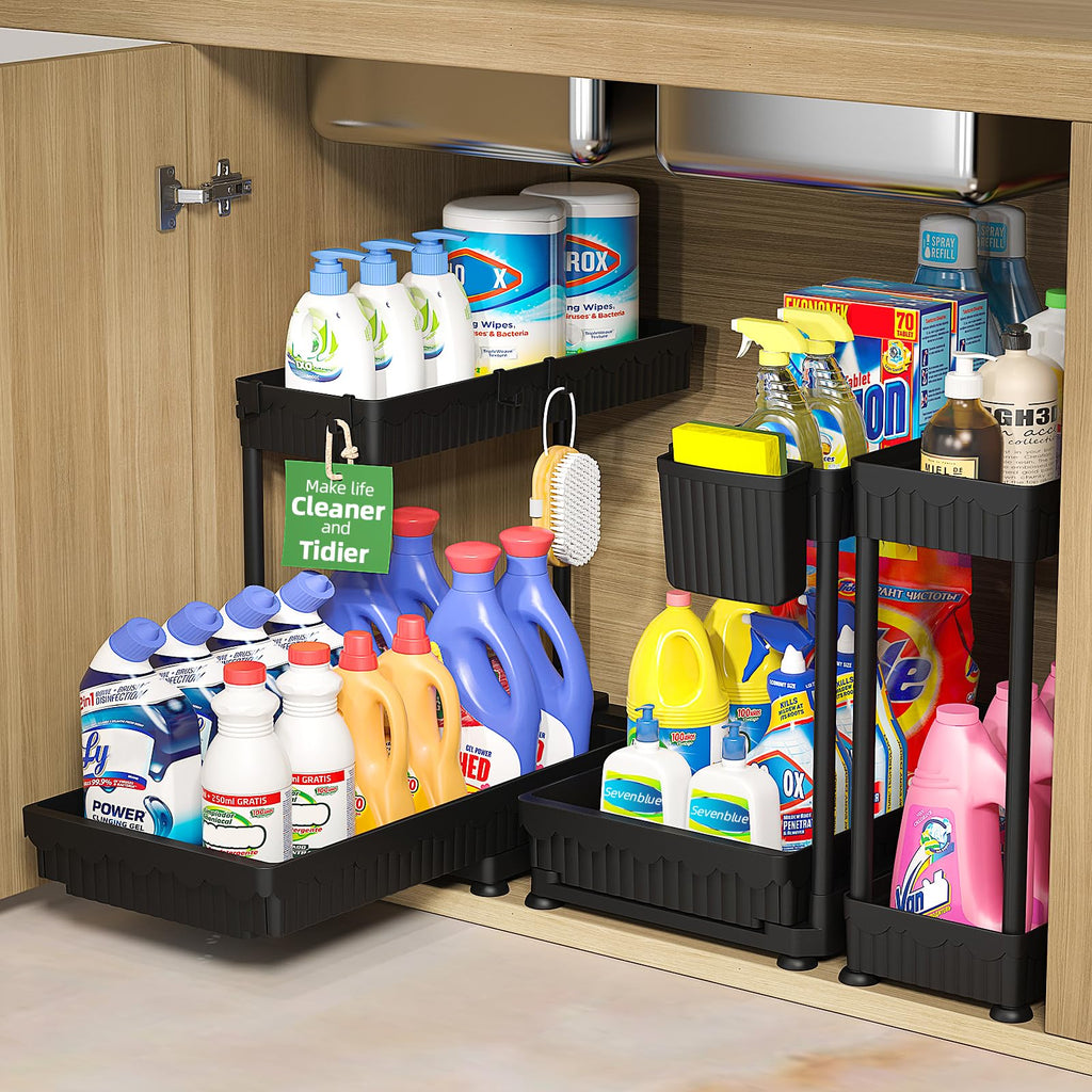 3-Pack 2-Tier L-Shaped Under Sink Organizers with Sliding Drawers U682