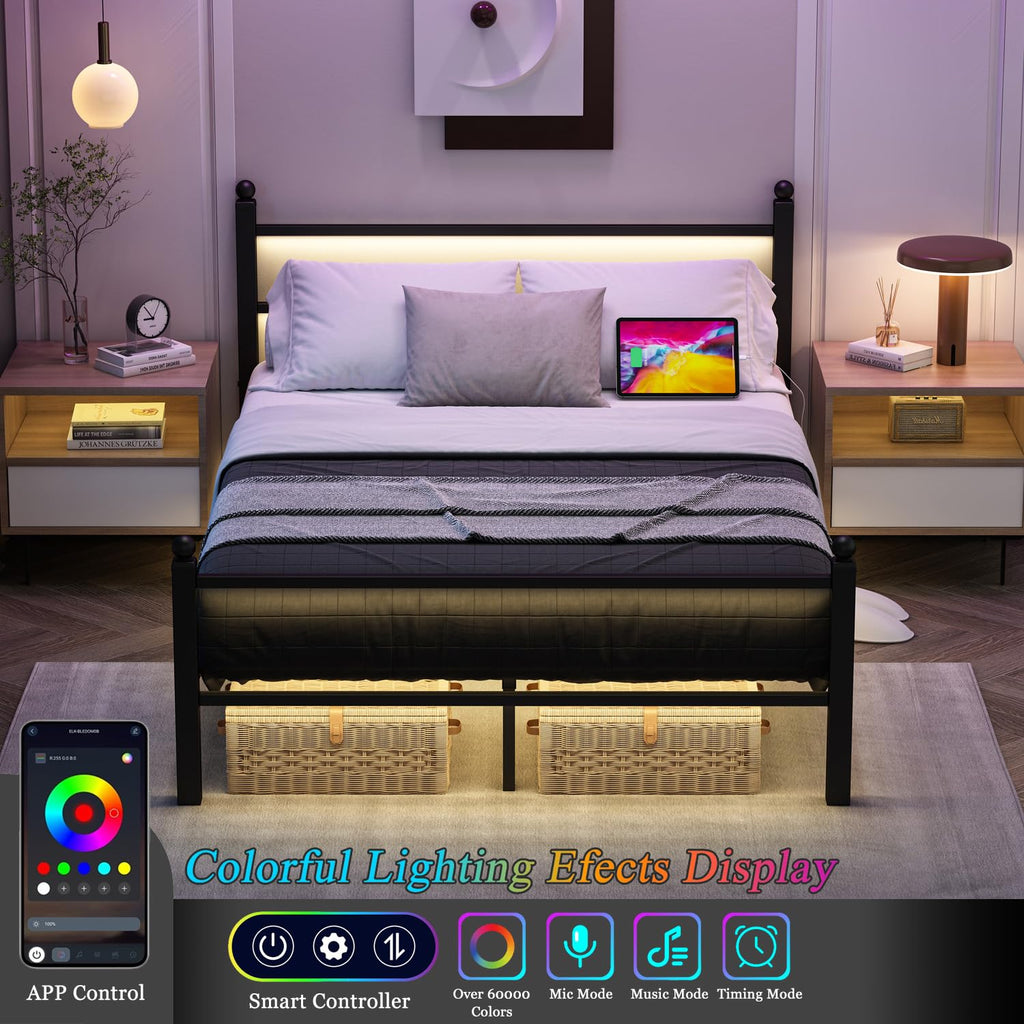 Black Full Size Metal Platform Bed Frame with Headboard and Footboard A17271