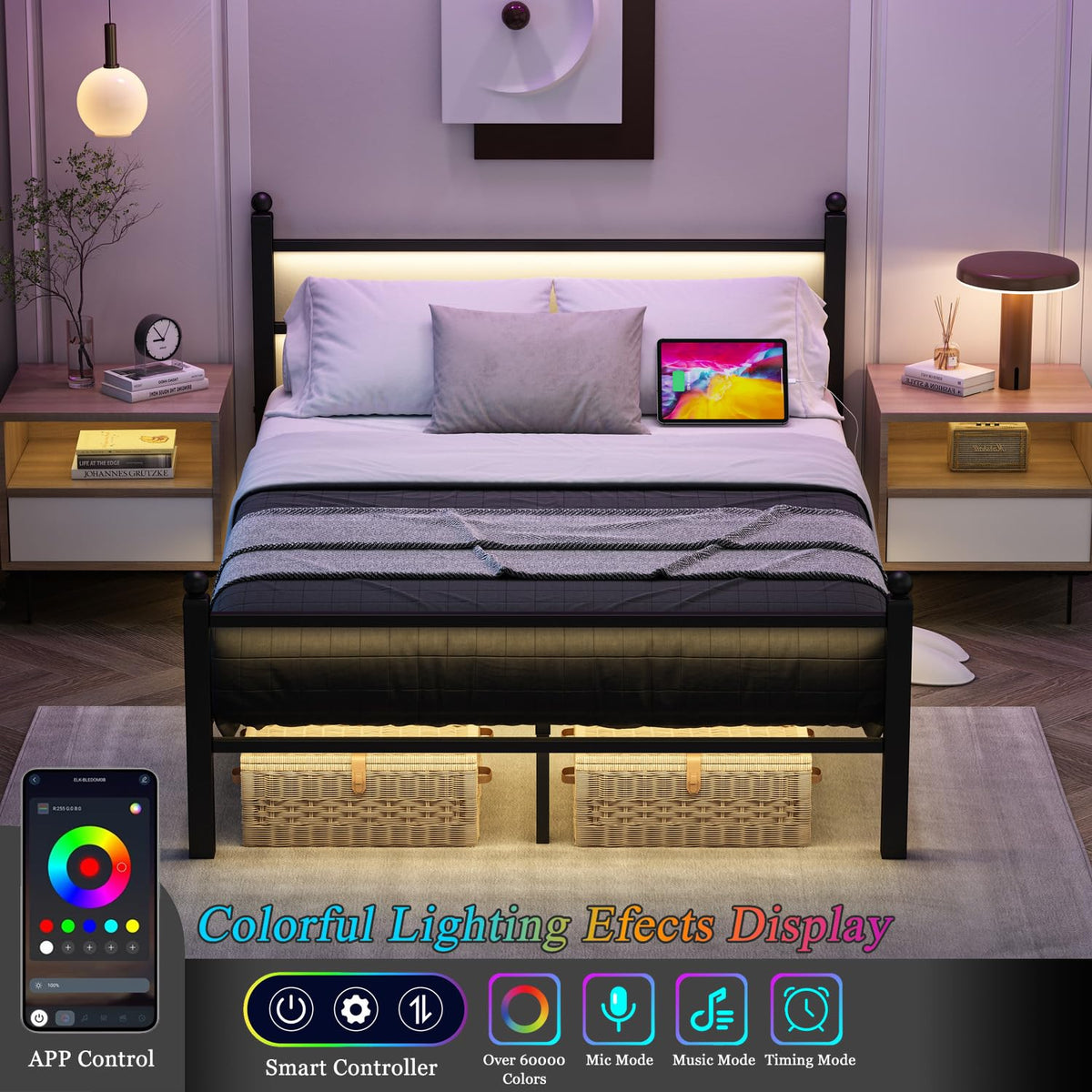 Black Full Size Metal Platform Bed Frame with Headboard and Footboard A17271