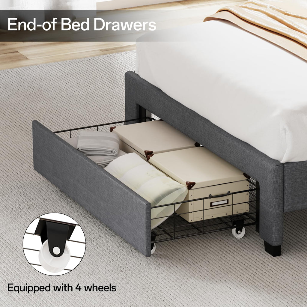 Twin Size Upholstered Bed Frame with Storage Headboard and Drawers T2859
