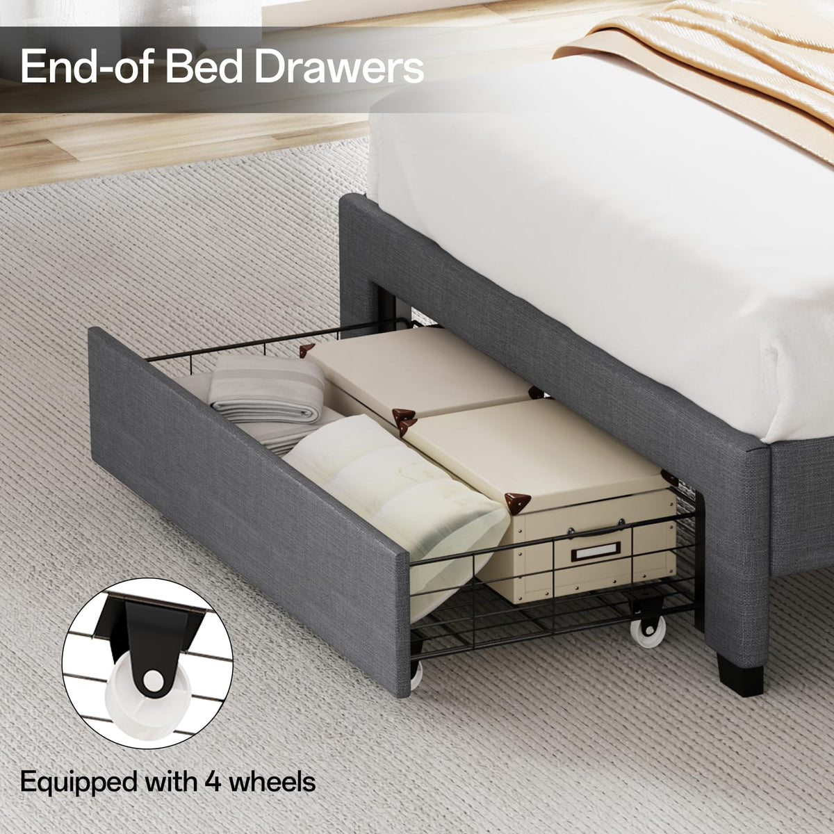 Twin Size Upholstered Bed Frame with Storage Headboard and Drawers T2859