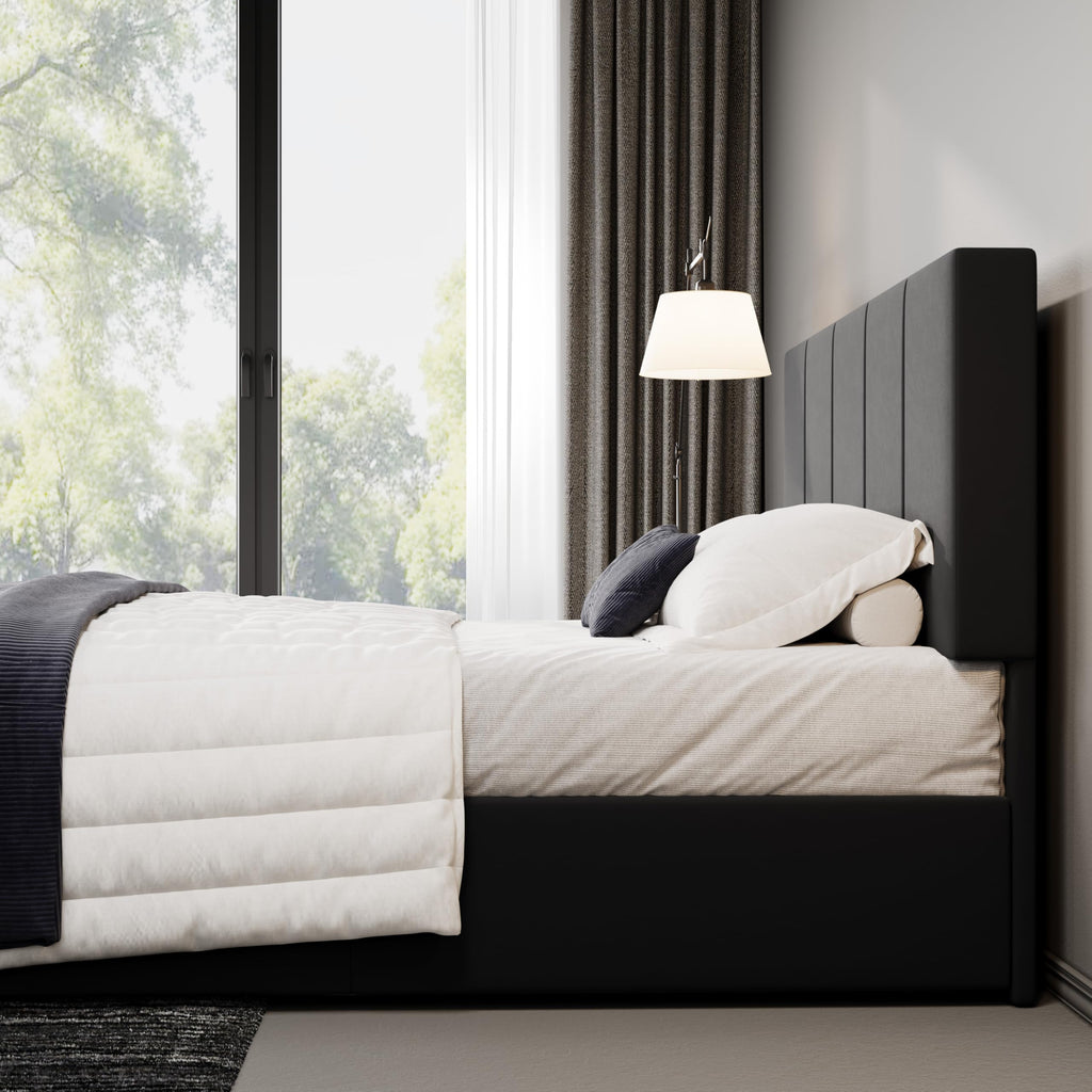 Queen Size Black Dutch Velvet Upholstered Platform Bed Frame G524