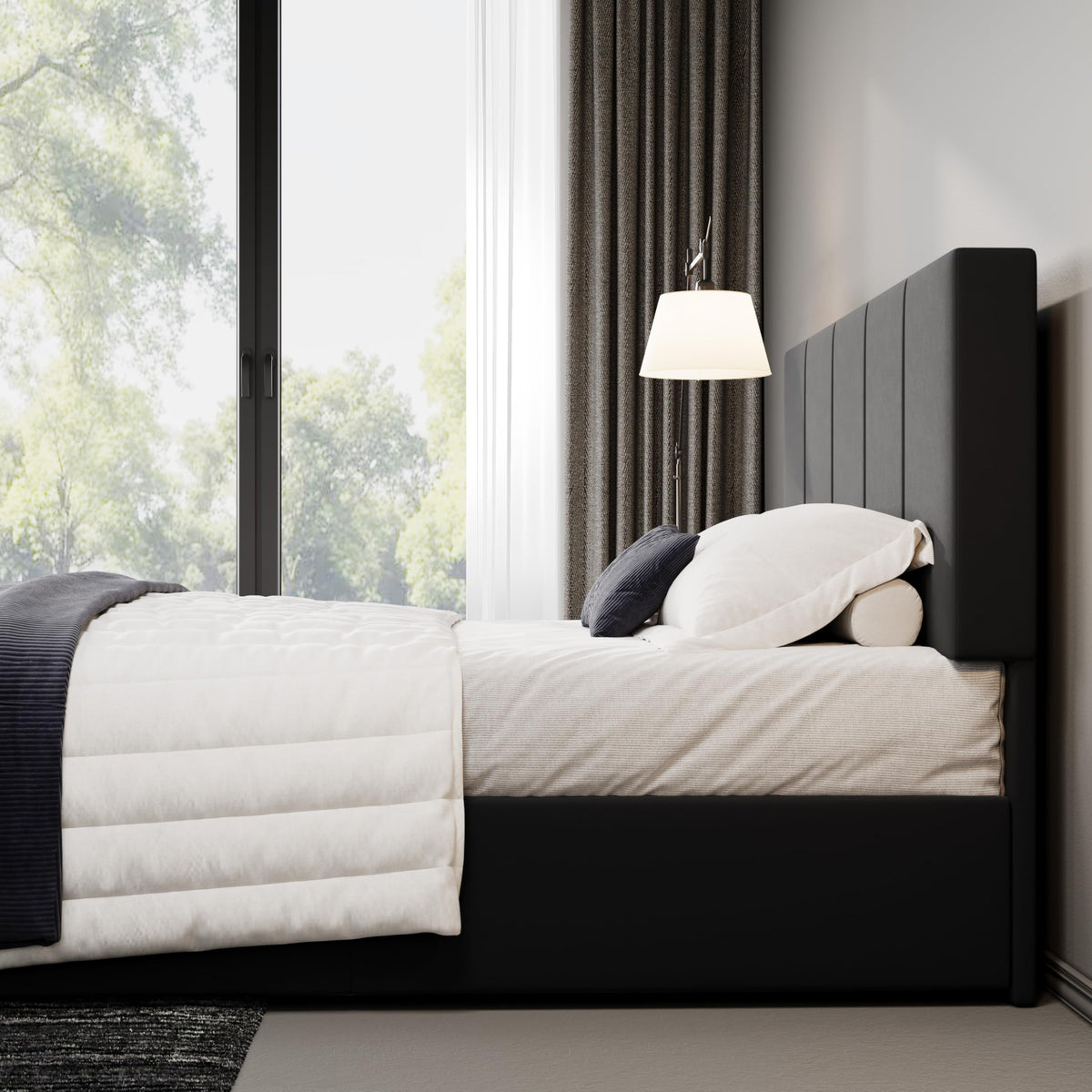 Queen Size Black Dutch Velvet Upholstered Platform Bed Frame G524