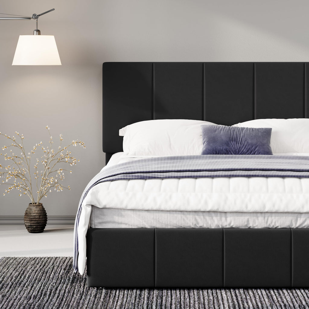 Queen Size Black Dutch Velvet Upholstered Platform Bed Frame G524