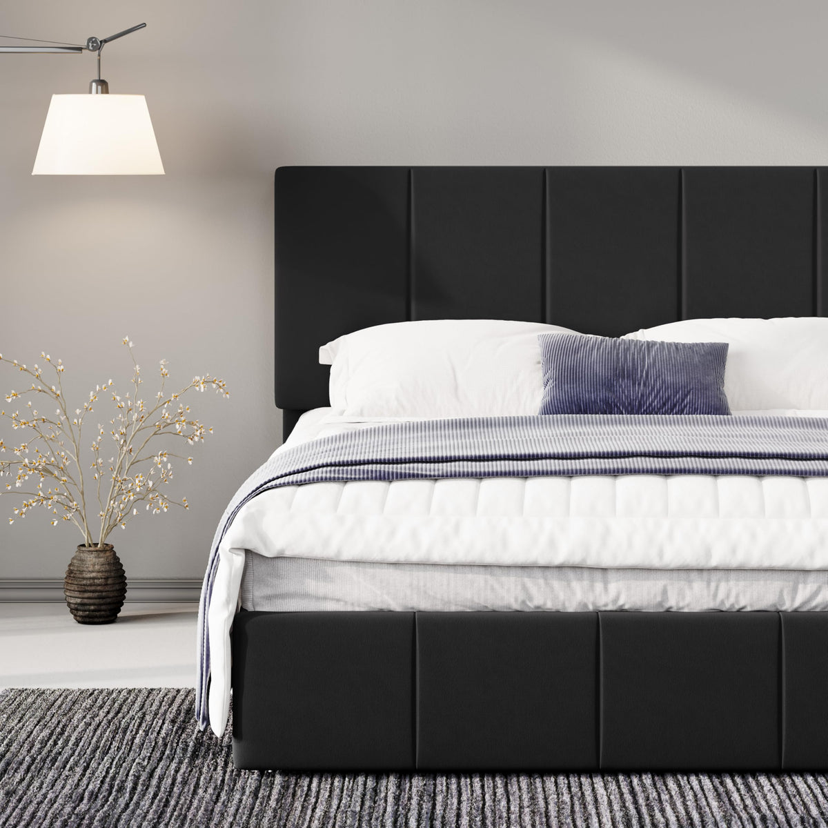 Queen Size Black Dutch Velvet Upholstered Platform Bed Frame G524