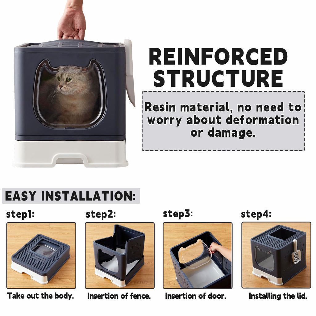 Top Entry Covered Cat Litter Box with Scoop and Brush U826