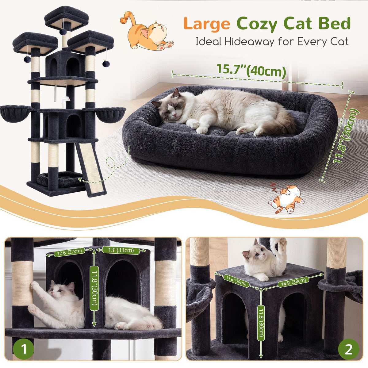 70 Inch Dark Gray Cat Tree with Scratching Post N918532