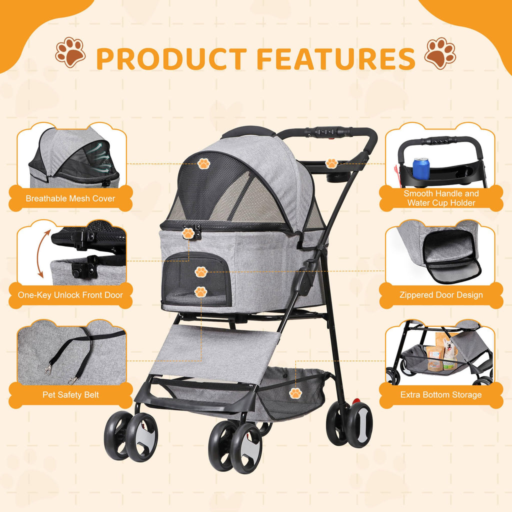 3 in1 Foldable Pet Stroller with 4 Wheels T2410