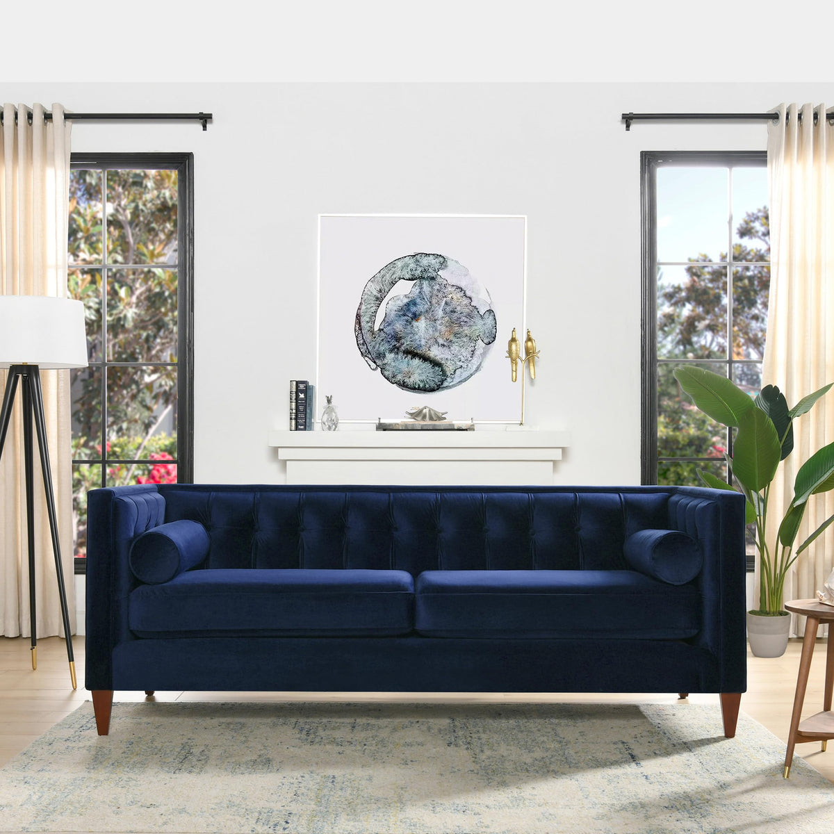 84" Navy Blue Velvet Tufted Sofa E41488