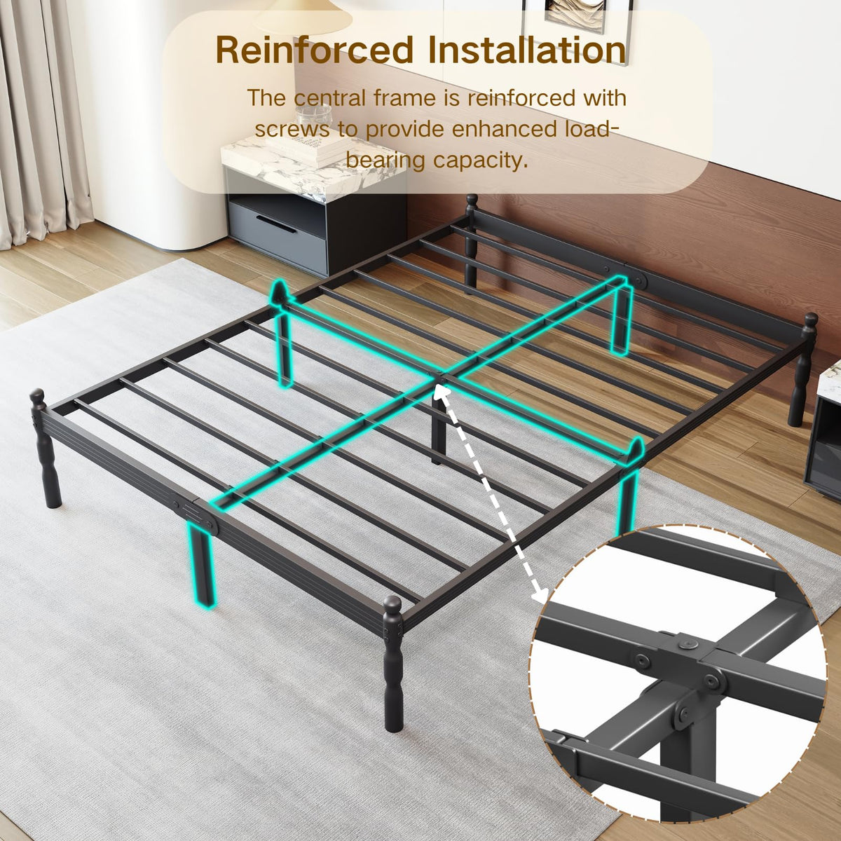 Twin XL Size 18" Black Metal Bed Frame with Storage Q314