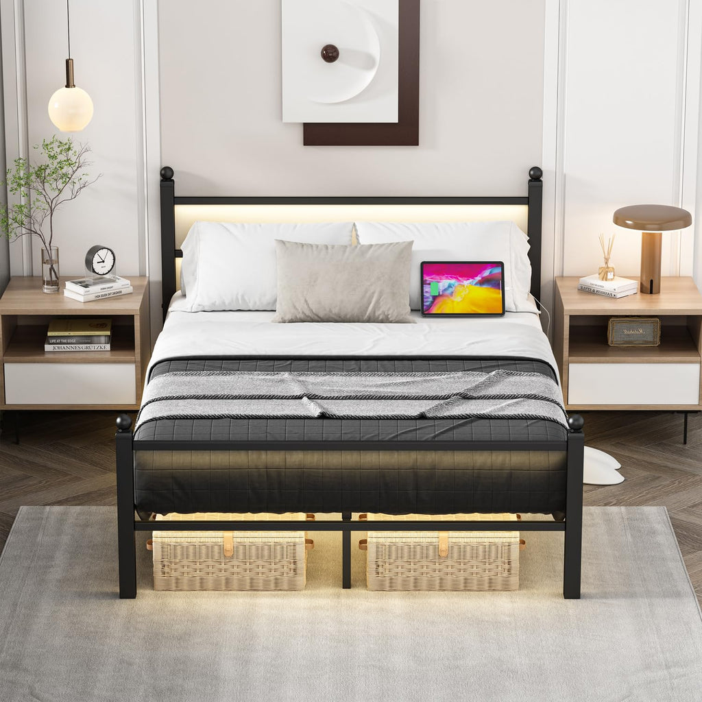 Black Full Size Metal Platform Bed Frame with Headboard and Footboard A17271