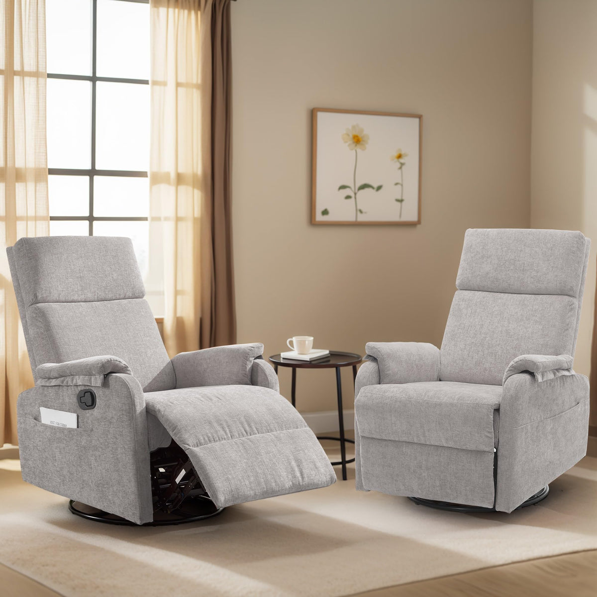 Chenille Grey Swivel Rocking Recliner Chair H2168