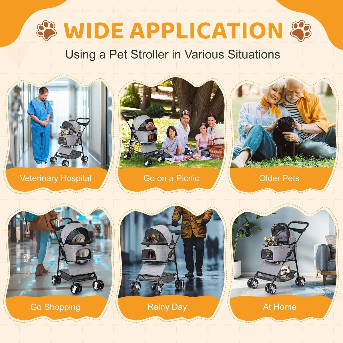 3 in1 Foldable Pet Stroller with 4 Wheels T2410