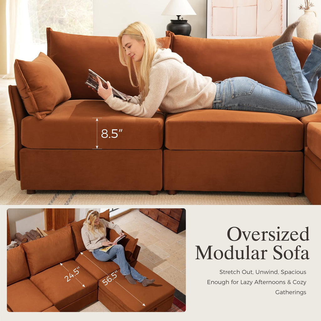 102.6" L Shaped 4 Seater Velvet Sectional Sofa with Storage Ottoman R671