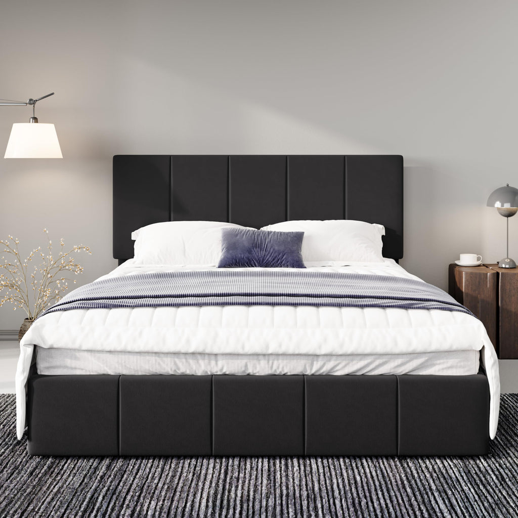 Queen Size Black Dutch Velvet Upholstered Platform Bed Frame G524