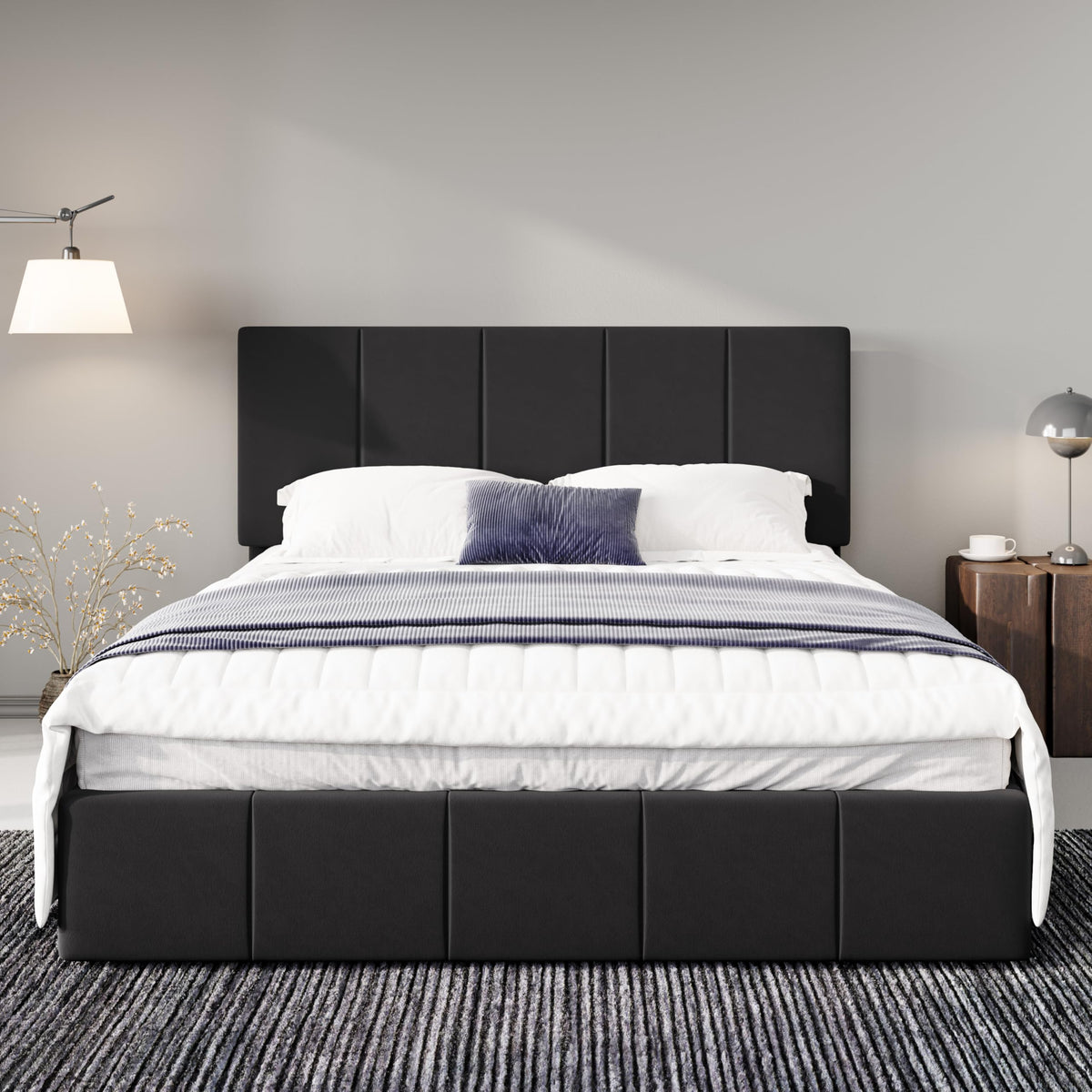 Queen Size Black Dutch Velvet Upholstered Platform Bed Frame G524