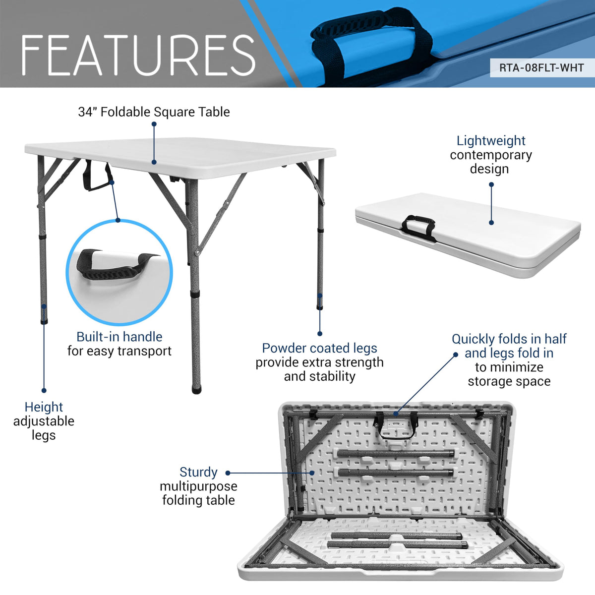 White Square Folding Table with Carry Handle G713