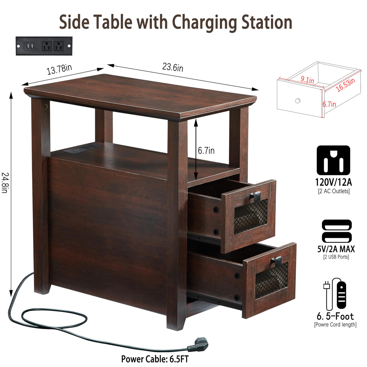 XXL End Table with Charging Station M96408