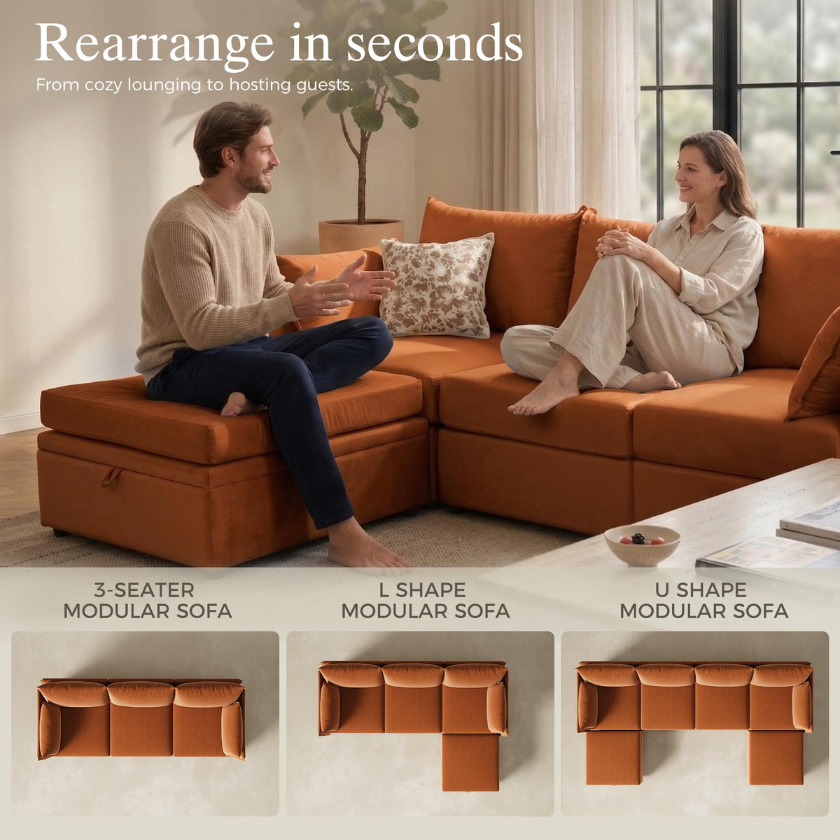 102.6" L Shaped 4 Seater Velvet Sectional Sofa with Storage Ottoman R671