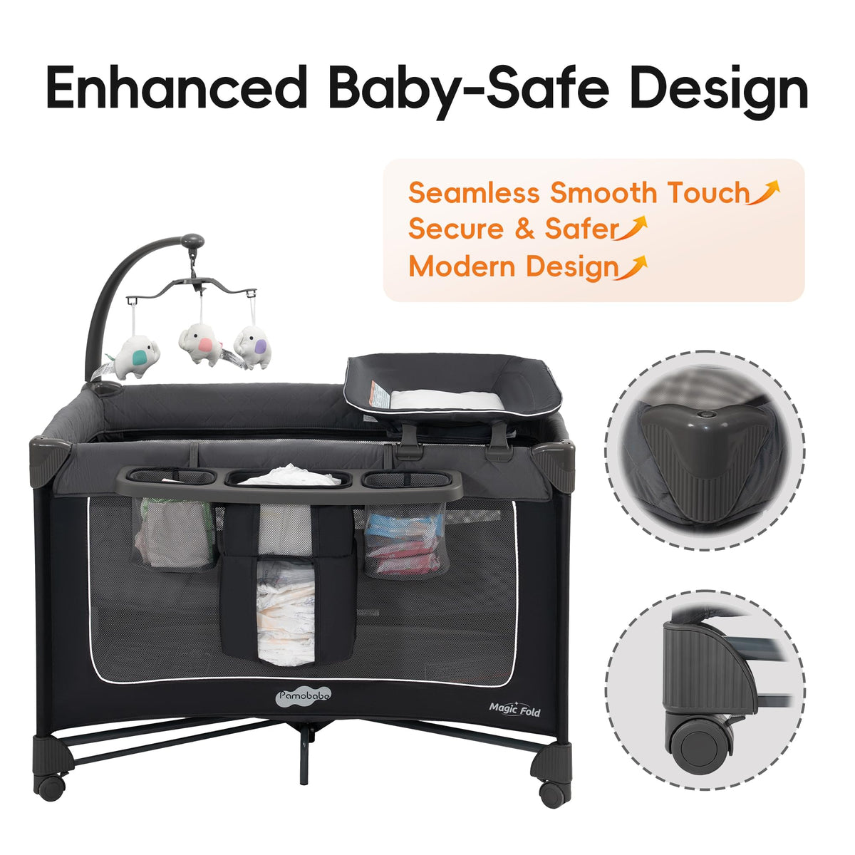 Grey Foldable Playard with Bassinet and Changing Table G830059