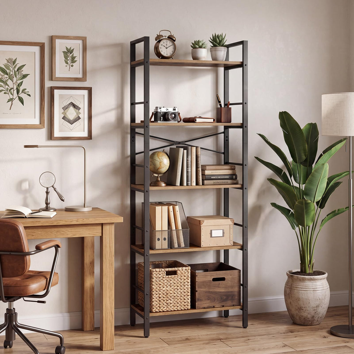 5-Tier Arched Bookcase with Side Rails Y922453